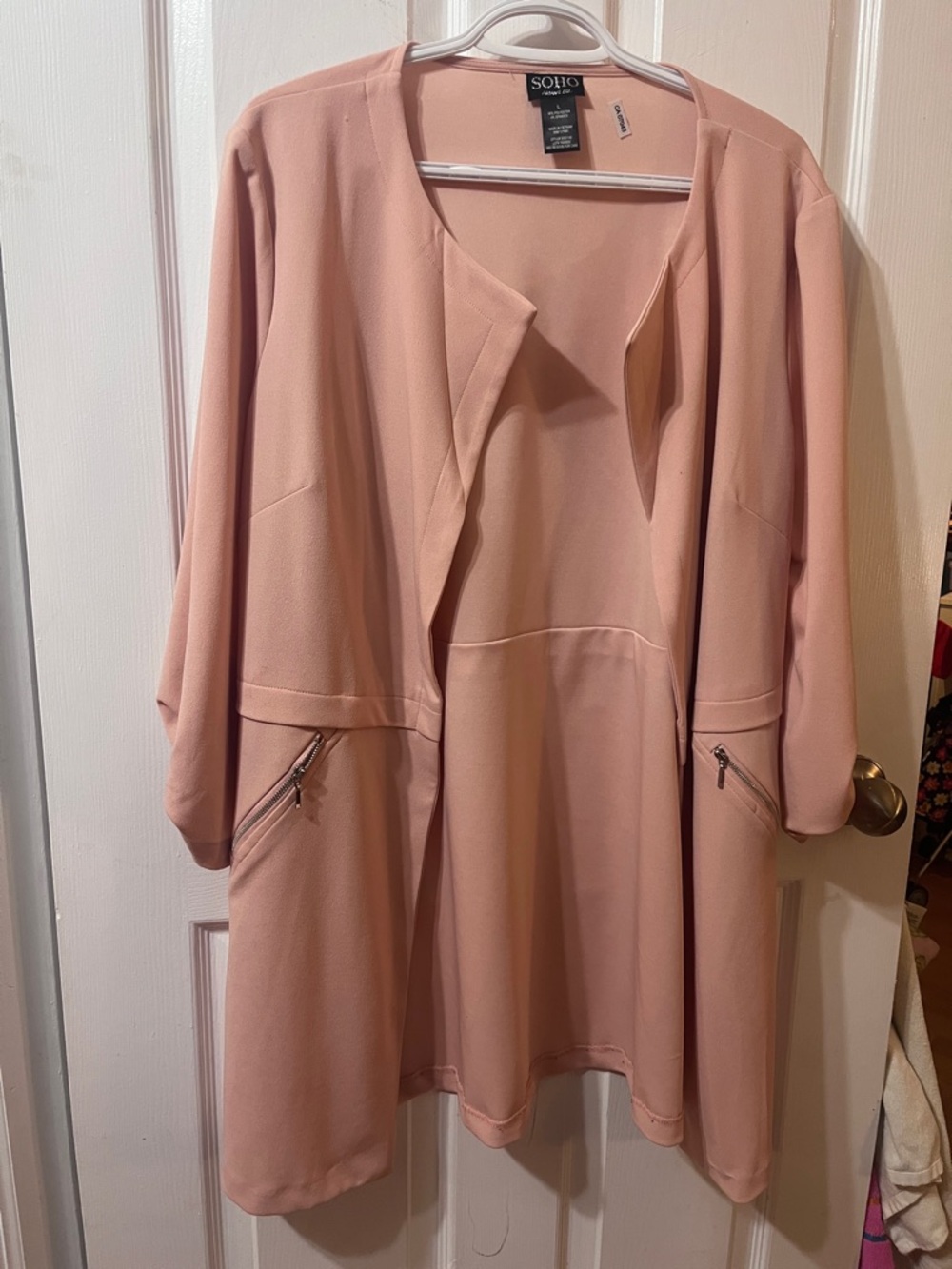 Soho Blush Pink Open Front Long Blazer Jacket